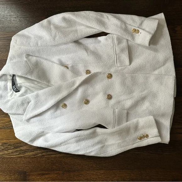 ZARA Tweed Blazer White Chanel Style Blogger Double Breasted Small Jacket - Picture 4 of 5